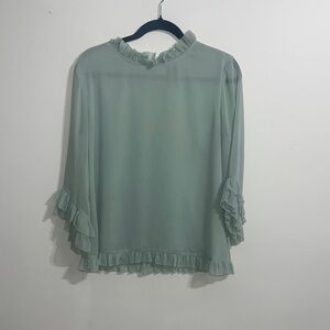 Ann Taylor Ruffle Trim Blouse - Soft Green